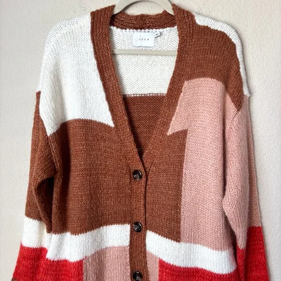 Lush Cozy Wool Blend Oversized Grandpa Colorblock Cardigan Sweater - Picture 2 of 12